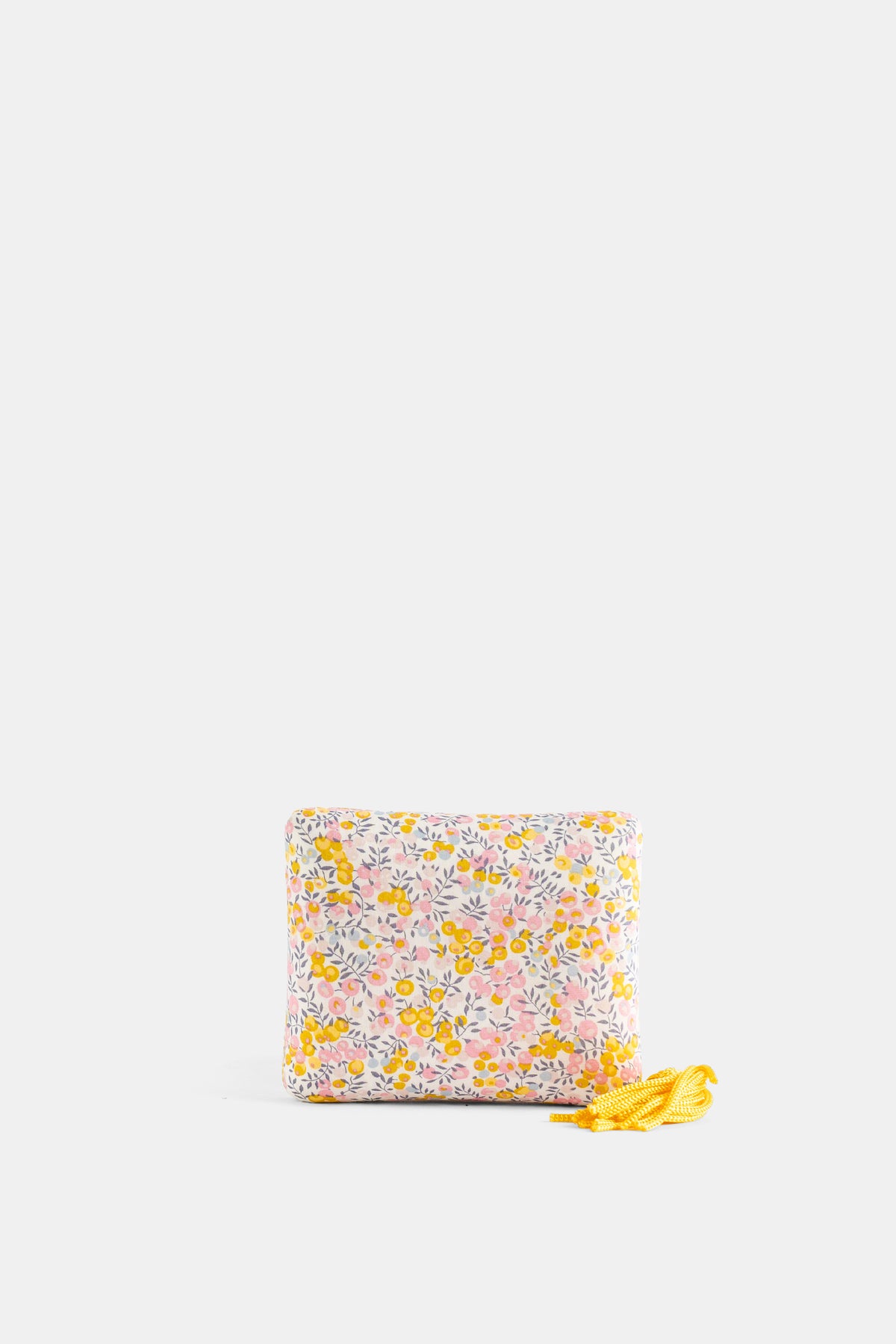 Sophie Bille Brahe boîte à bijoux Velvet Sonya Liberty Floral Canary tissu fleuri jaune et rose avec pompon doré