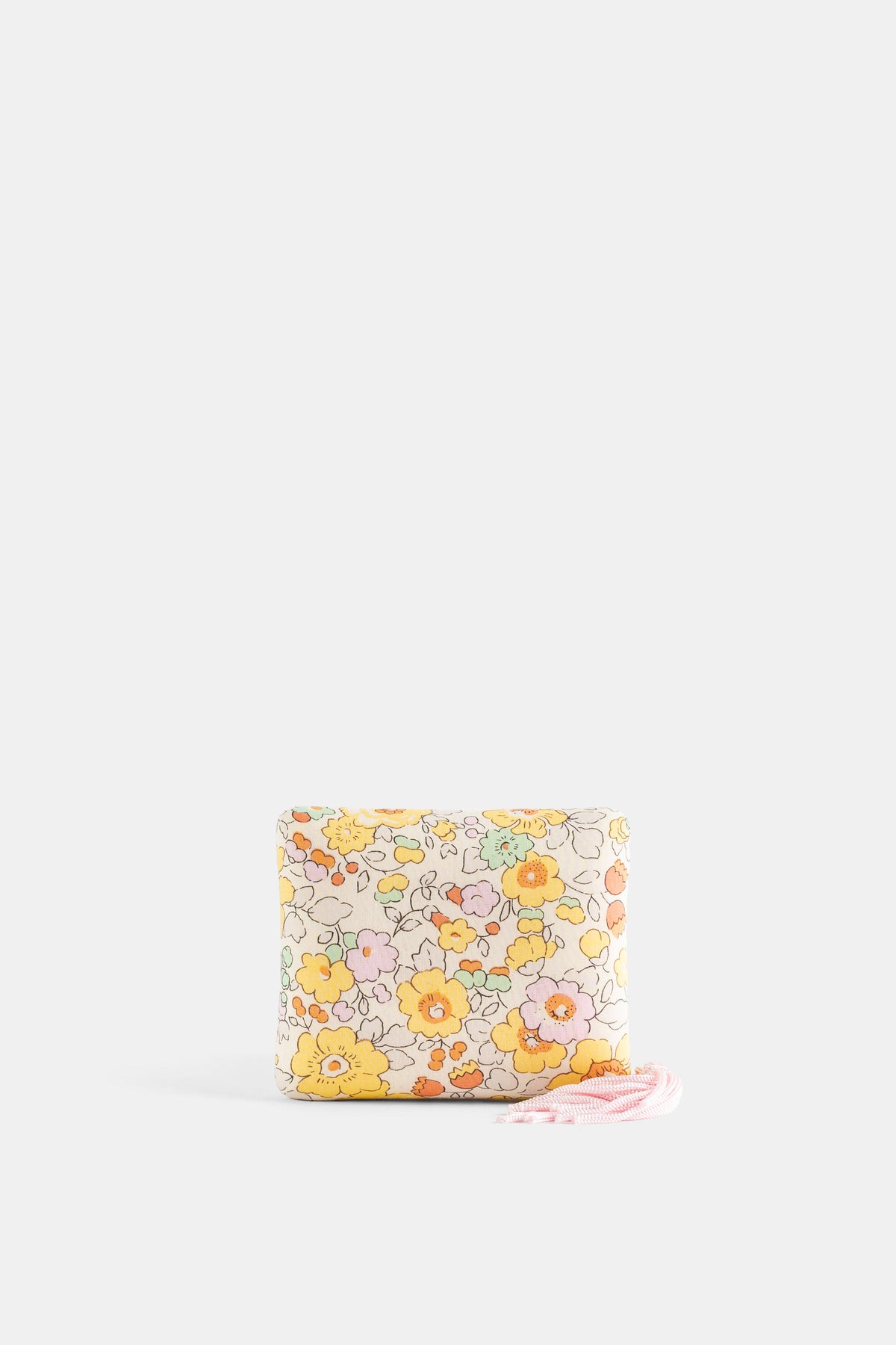 Boîte à bijoux Velvet Sonya Liberty Floral Betsy imprimé floral jaune canari rose pastel avec pompon tressé rose