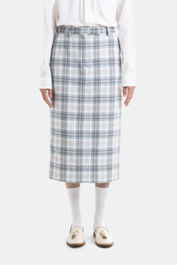 Rechte Sack Rok van Windowpane Plaid Gletsjerblauw Katoen - IT 40