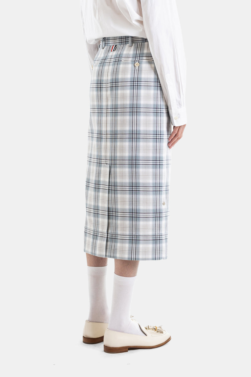 Jupe Droite Sack en Coton Windowpane Plaid Bleu Glacier