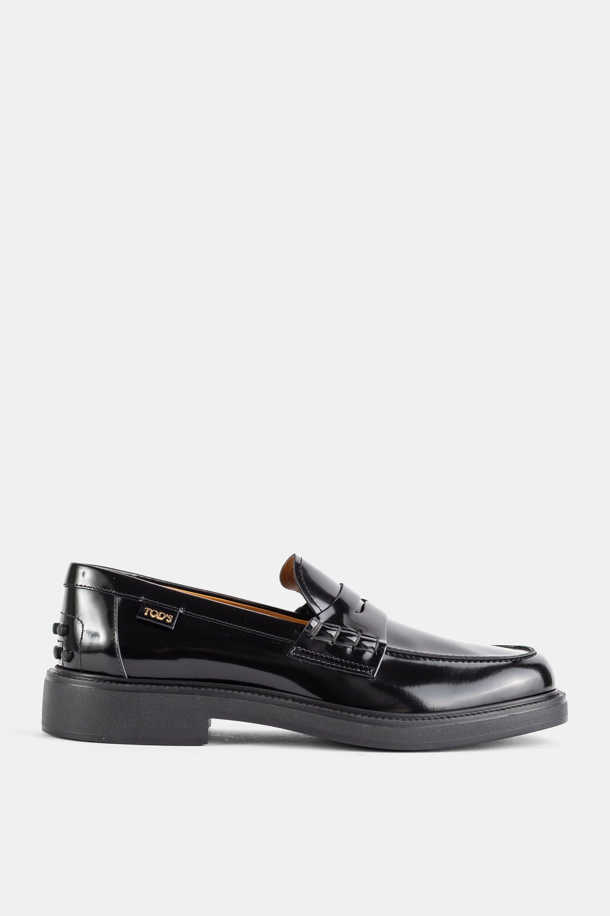 Tod's mocassini donna pelle lucida nera brillante suola platform logo dorato penny loafer AI25