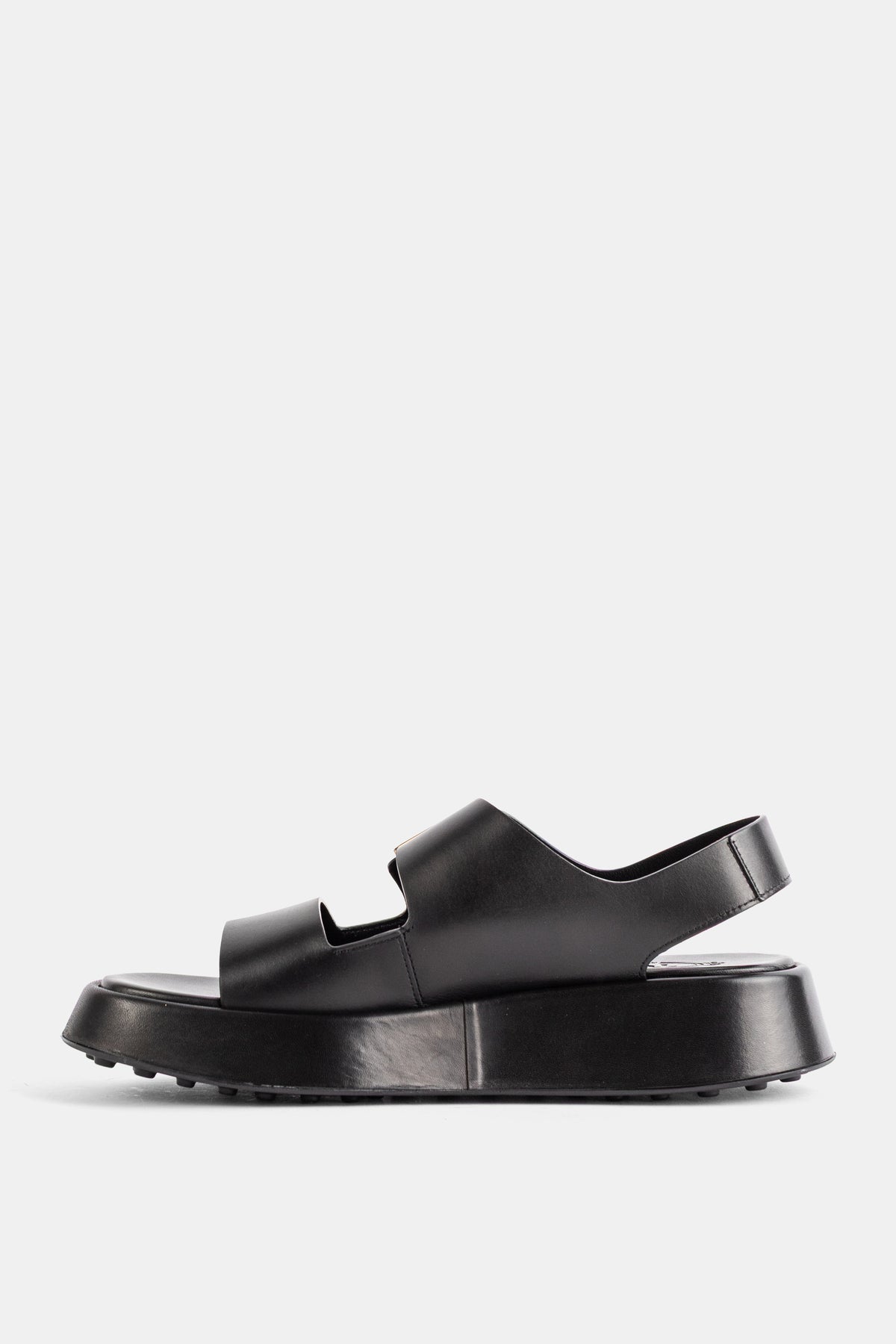 Black Nappa Leather Double-Strap Sandal with Chunky Sole