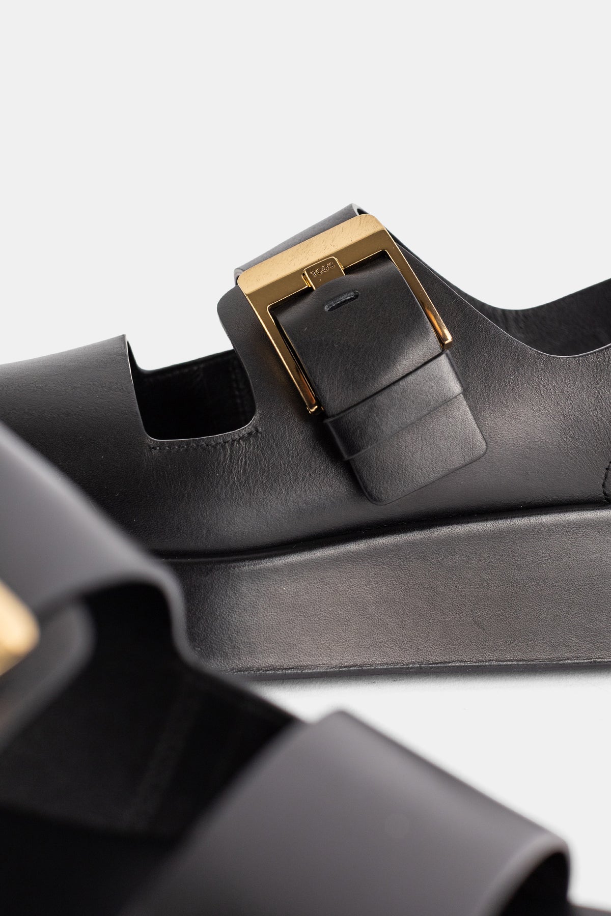 Black Nappa Leather Double-Strap Sandal with Chunky Sole