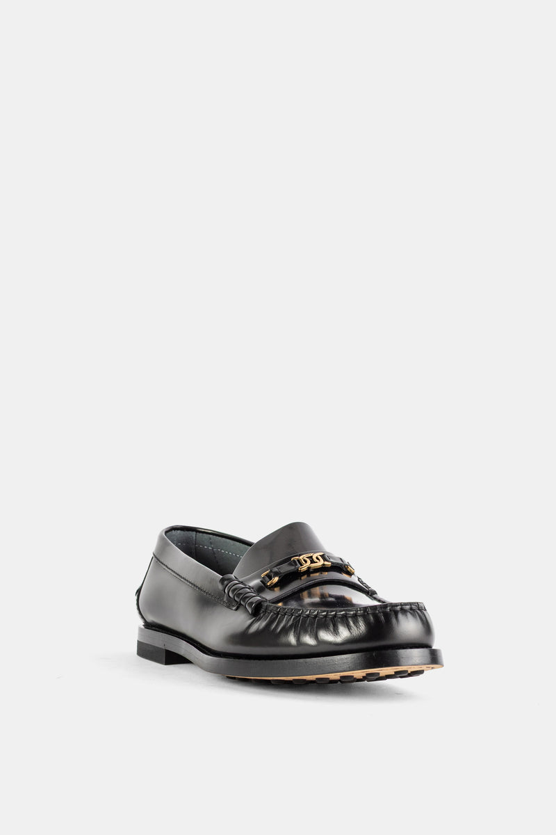 Black Polished Leather Loafers