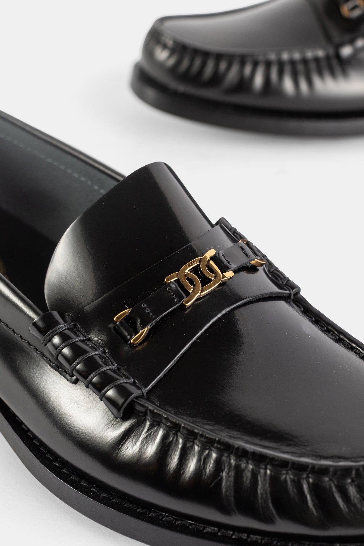 Black Polished Leather Loafers