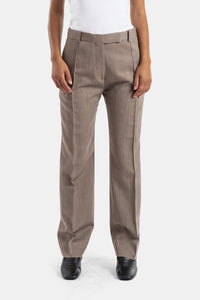 Rechte pantalon met persvouw in gemêleerd taupe - IT 38