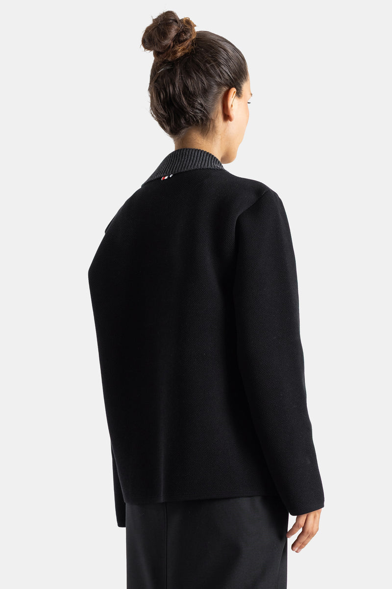 Thom Browne veste dos vue arrière coupe structurée tissu piqué noir col côtelé contrasté gris femme